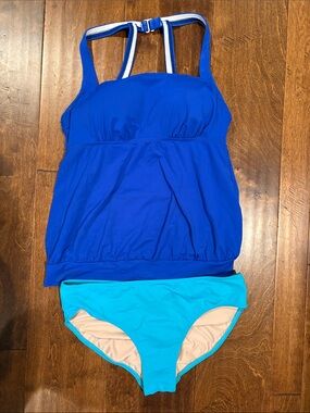 Lands End Tankini Set - Blue Top & Turquoise Blue Bottom